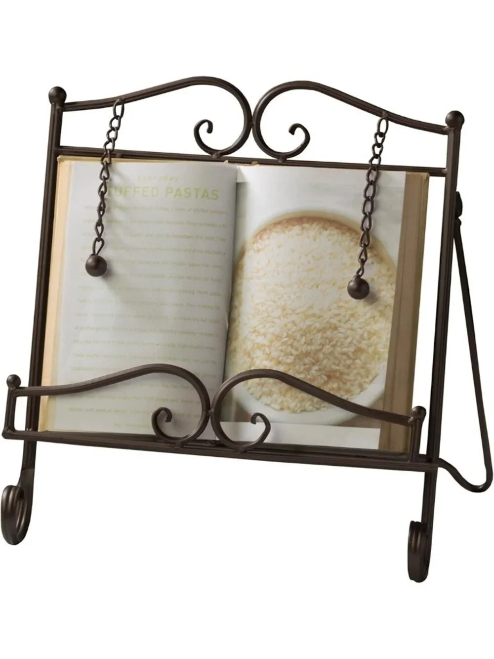 Adjustable Metal Cookbook Stand - Swirl Design for Cookbooks, Tablets & Recipes